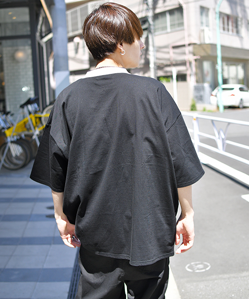 kutir（クティール）の「【ウルトラルーズシルエット】配色ハーフジップポロシャツ（Tシャツ/カットソー・メンズ・グリーン/ベージュ/ブラック/ライトベージュ・MEDIUM/LARGE）」の18枚目の写真