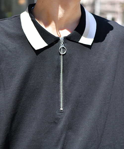 kutir（クティール）の「【ウルトラルーズシルエット】配色ハーフジップポロシャツ（Tシャツ/カットソー・メンズ・グリーン/ベージュ/ブラック/ライトベージュ・MEDIUM/LARGE）」の19枚目の写真