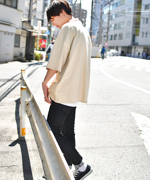 kutir（クティール）の「【ウルトラルーズシルエット】配色ハーフジップポロシャツ（Tシャツ/カットソー・メンズ・グリーン/ベージュ/ブラック/ライトベージュ・MEDIUM/LARGE）」の21枚目の写真