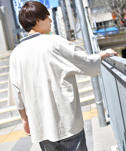 kutir（クティール）の「【ウルトラルーズシルエット】配色ハーフジップポロシャツ（Tシャツ/カットソー・メンズ・グリーン/ベージュ/ブラック/ライトベージュ・MEDIUM/LARGE）」の6枚目の写真