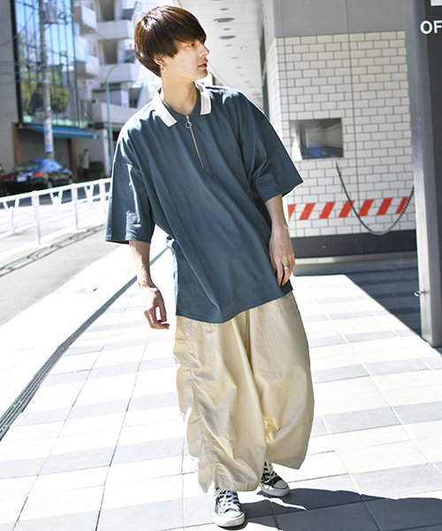 kutir（クティール）の「【ウルトラルーズシルエット】配色ハーフジップポロシャツ（Tシャツ/カットソー・メンズ・グリーン/ベージュ/ブラック/ライトベージュ・MEDIUM/LARGE）」の8枚目の写真