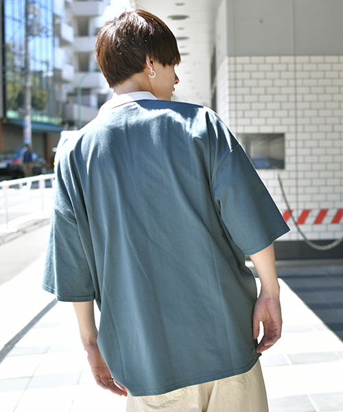 kutir（クティール）の「【ウルトラルーズシルエット】配色ハーフジップポロシャツ（Tシャツ/カットソー・メンズ・グリーン/ベージュ/ブラック/ライトベージュ・MEDIUM/LARGE）」の12枚目の写真