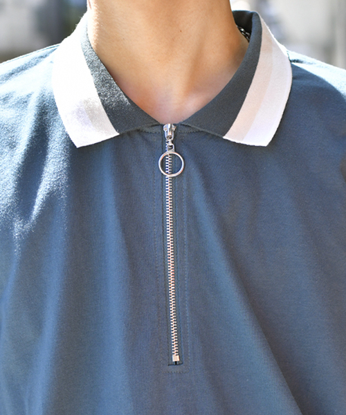 kutir（クティール）の「【ウルトラルーズシルエット】配色ハーフジップポロシャツ（Tシャツ/カットソー・メンズ・グリーン/ベージュ/ブラック/ライトベージュ・MEDIUM/LARGE）」の13枚目の写真