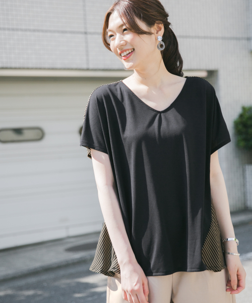 GLOBAL WORK(グローバルワーク)の「【マルチ機能素材】ミリオンアイス2WAYプルオーバー/838035(Tシャツ/カットソー・レディース・ベージュ/ライトグレー/ブラック/ネイビー・MEDIUM/LARGE)」の2枚目の写真