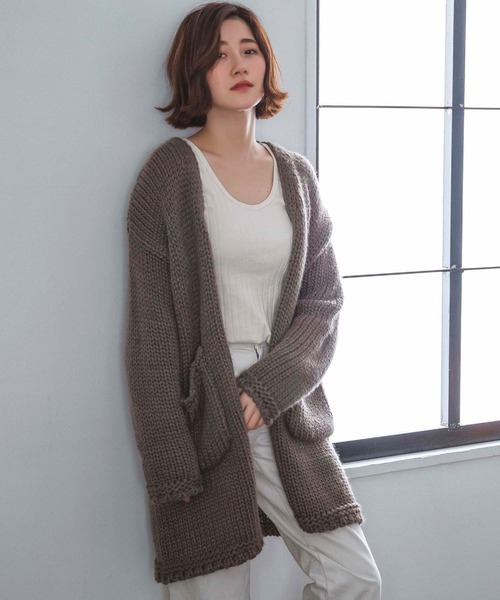 GeeRA(ジーラ)の「ハンドニット風ロングカーディガン(カーディガン/ボレロ・レディース・モカ/グレー・LARGE/X-LARGE/MEDIUM)」の1枚目の写真
