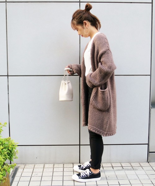 GeeRA(ジーラ)の「ハンドニット風ロングカーディガン(カーディガン/ボレロ・レディース・モカ/グレー・LARGE/X-LARGE/MEDIUM)」の4枚目の写真