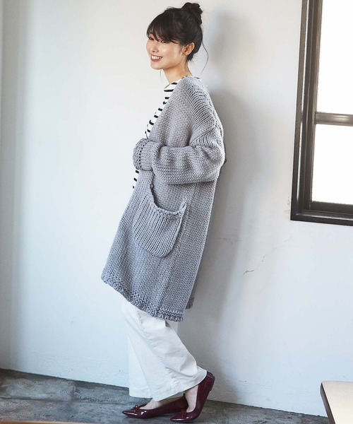 GeeRA(ジーラ)の「ハンドニット風ロングカーディガン(カーディガン/ボレロ・レディース・モカ/グレー・LARGE/X-LARGE/MEDIUM)」の6枚目の写真