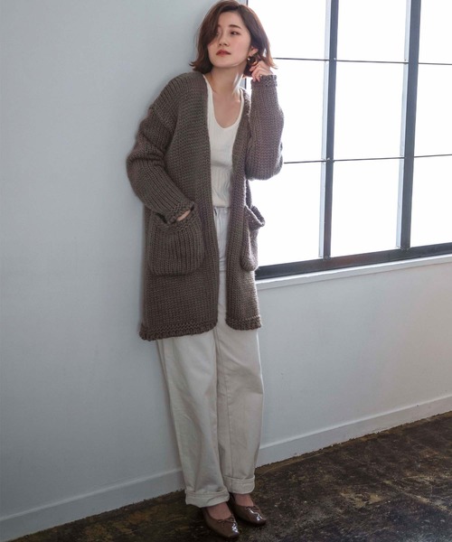 GeeRA(ジーラ)の「ハンドニット風ロングカーディガン(カーディガン/ボレロ・レディース・モカ/グレー・LARGE/X-LARGE/MEDIUM)」の12枚目の写真