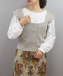 ボリューム袖Tシャツニットビスチェセット