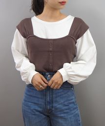 ボリューム袖Tシャツニットビスチェセット