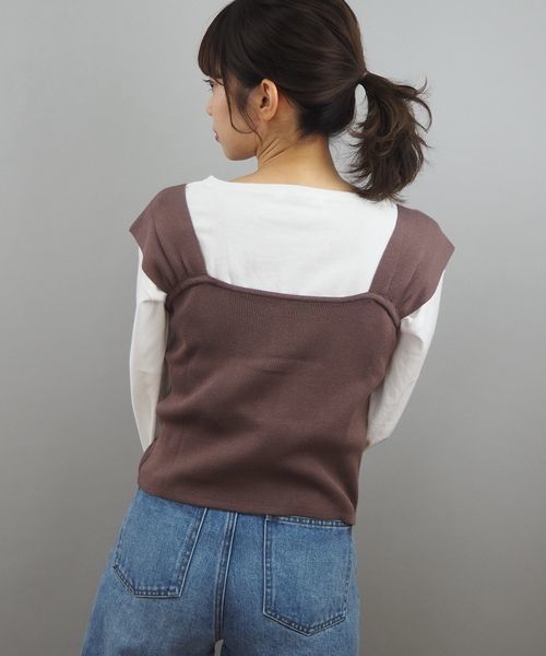 tiptop(ティップトップ)の「ボリューム袖Tシャツニットビスチェセット(Tシャツ/カットソー・レディース・ブラウン/ベージュ/エンジ・FREE)」の6枚目の写真