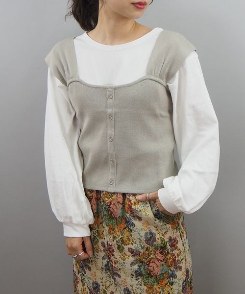 tiptop(ティップトップ)の「ボリューム袖Tシャツニットビスチェセット(Tシャツ/カットソー・レディース・ブラウン/ベージュ/エンジ・FREE)」の7枚目の写真