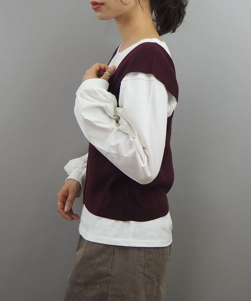 tiptop(ティップトップ)の「ボリューム袖Tシャツニットビスチェセット(Tシャツ/カットソー・レディース・ブラウン/ベージュ/エンジ・FREE)」の10枚目の写真