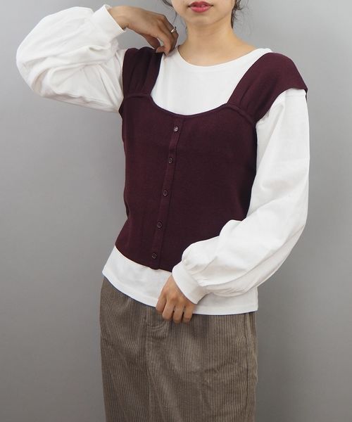 tiptop(ティップトップ)の「ボリューム袖Tシャツニットビスチェセット(Tシャツ/カットソー・レディース・ブラウン/ベージュ/エンジ・FREE)」の12枚目の写真