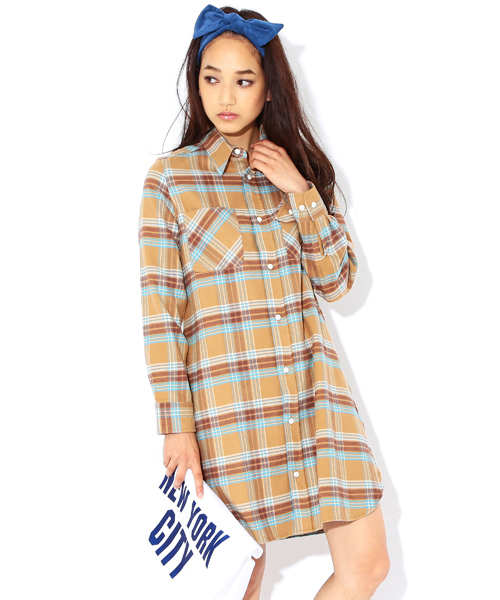 BEAMS BOY(ビームスボーイ)の「BEAMS BOY / ネルチェック シャツワンピース(シャツワンピース・レディース・ネイビー/マルチ/サックスブルー/ベージュ・ONE SIZE)」の2枚目の写真