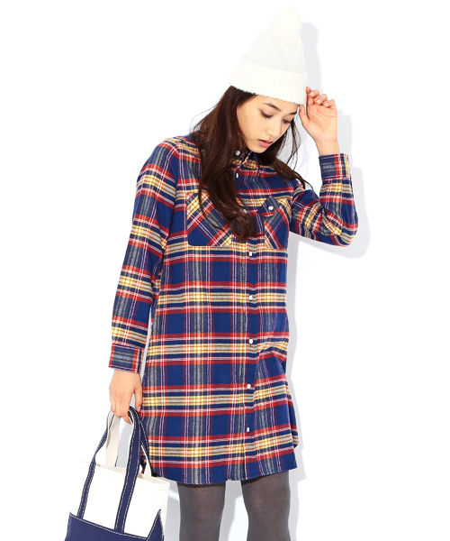 BEAMS BOY(ビームスボーイ)の「BEAMS BOY / ネルチェック シャツワンピース(シャツワンピース・レディース・ネイビー/マルチ/サックスブルー/ベージュ・ONE SIZE)」の3枚目の写真