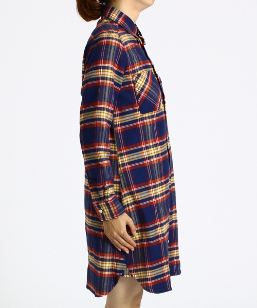 BEAMS BOY(ビームスボーイ)の「BEAMS BOY / ネルチェック シャツワンピース(シャツワンピース・レディース・ネイビー/マルチ/サックスブルー/ベージュ・ONE SIZE)」の6枚目の写真