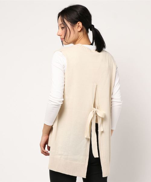 coca（coca）（コカ）の「バックリボンデザインニットベスト（ベスト・レディース・ブラウン/アイボリー・ONE SIZE）」の4枚目の写真