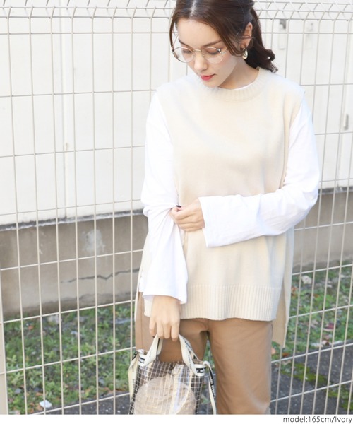 coca（coca）（コカ）の「バックリボンデザインニットベスト（ベスト・レディース・ブラウン/アイボリー・ONE SIZE）」の5枚目の写真