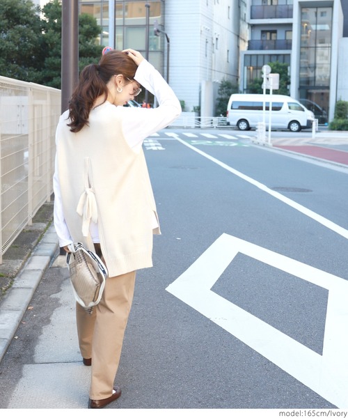 coca（coca）（コカ）の「バックリボンデザインニットベスト（ベスト・レディース・ブラウン/アイボリー・ONE SIZE）」の6枚目の写真