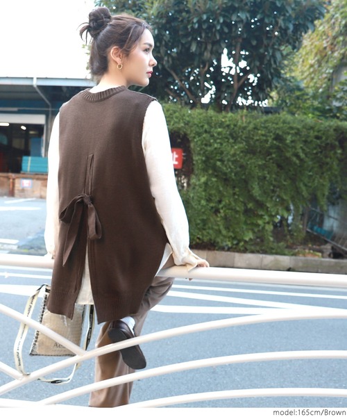 coca（coca）（コカ）の「バックリボンデザインニットベスト（ベスト・レディース・ブラウン/アイボリー・ONE SIZE）」の10枚目の写真