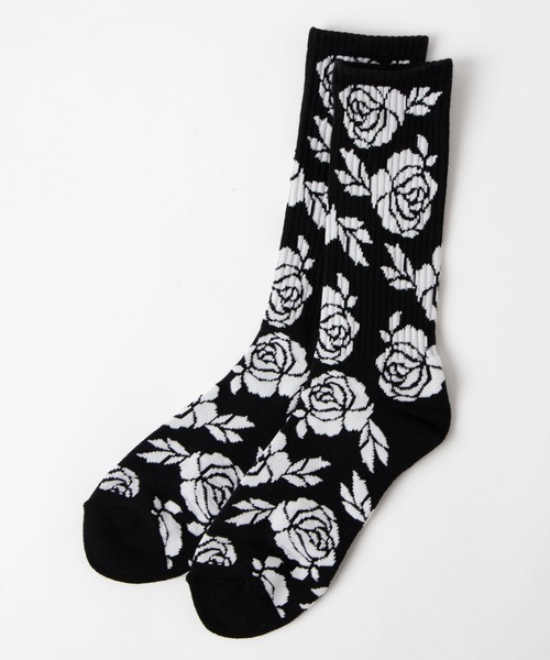 WEGO（ウィゴー）の「WEGO/バラパターンレギュラーソックス（ソックス/靴下・メンズ・ブラック/ホワイト/ブラック系その他・FREE）」の3枚目の写真