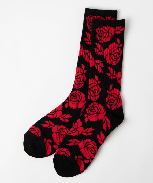 WEGO（ウィゴー）の「WEGO/バラパターンレギュラーソックス（ソックス/靴下・メンズ・ブラック/ホワイト/ブラック系その他・FREE）」の2枚目の写真