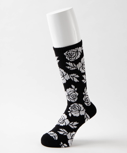 WEGO（ウィゴー）の「WEGO/バラパターンレギュラーソックス（ソックス/靴下・メンズ・ブラック/ホワイト/ブラック系その他・FREE）」の4枚目の写真