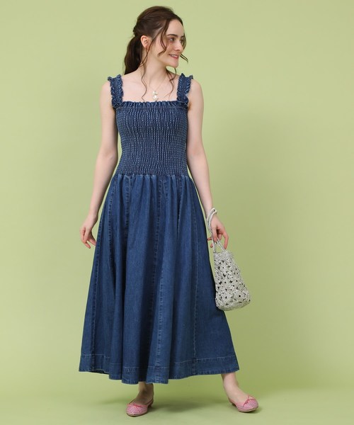 Web 一部店舗限定 Web 一部店舗限定 セール Supreme Supreme ワンピース Lala シャーリングデニムワンピース ワンピース Supreme La La シュープリームララ のファッション 本日特価メーカー直販 ワンピース