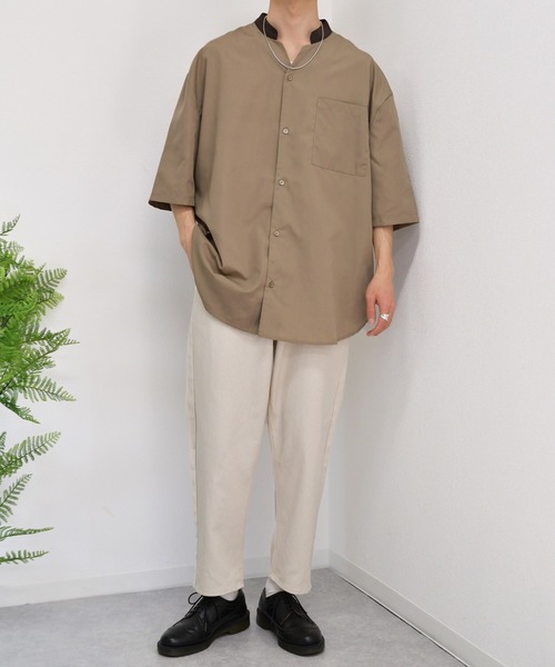 kutir(クティール)の「襟配色変形バンドカラーシャツ(シャツ/ブラウス・メンズ・チャコールグレー/ベージュ/サックスブルー・MEDIUM/LARGE)」の12枚目の写真
