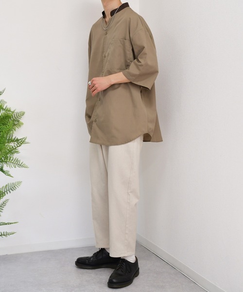 kutir(クティール)の「襟配色変形バンドカラーシャツ(シャツ/ブラウス・メンズ・チャコールグレー/ベージュ/サックスブルー・MEDIUM/LARGE)」の13枚目の写真