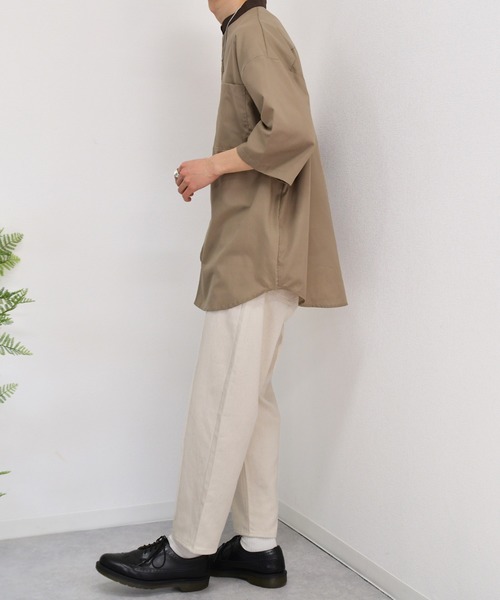 kutir(クティール)の「襟配色変形バンドカラーシャツ(シャツ/ブラウス・メンズ・チャコールグレー/ベージュ/サックスブルー・MEDIUM/LARGE)」の14枚目の写真
