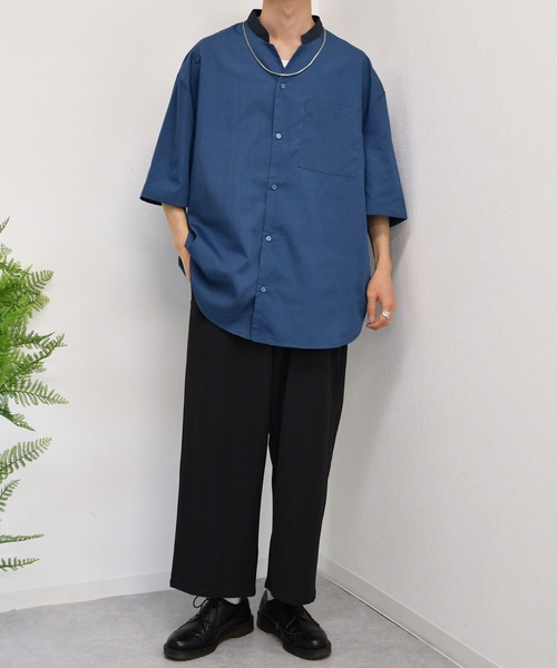 kutir(クティール)の「襟配色変形バンドカラーシャツ(シャツ/ブラウス・メンズ・チャコールグレー/ベージュ/サックスブルー・MEDIUM/LARGE)」の19枚目の写真