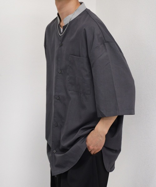 kutir(クティール)の「襟配色変形バンドカラーシャツ(シャツ/ブラウス・メンズ・チャコールグレー/ベージュ/サックスブルー・MEDIUM/LARGE)」の8枚目の写真