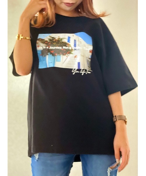 one way(ワンウェイ)の「フロントプリントTシャツ(Tシャツ/カットソー)」|ブラック