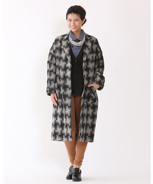 mystic（ミスティック）の「チェックロングチェスターコート（チェスターコート・レディース・ブラック/チャコールグレー/レッド・FREE）」の3枚目の写真