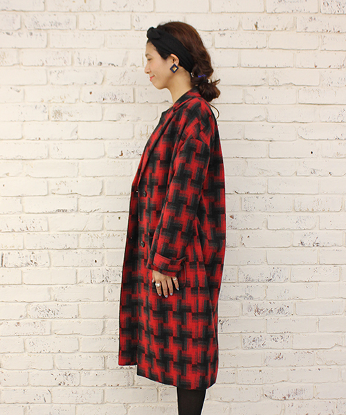 mystic（ミスティック）の「チェックロングチェスターコート（チェスターコート・レディース・ブラック/チャコールグレー/レッド・FREE）」の7枚目の写真