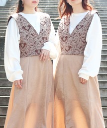 PairPair | ゴブランビスチェ×ロンＴセット(Tシャツ/カットソー)