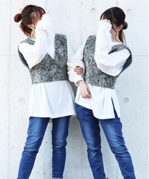 PairPair | ゴブランビスチェ×ロンＴセット(Tシャツ/カットソー)