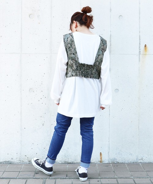 PairPair（ペアペア）の「ゴブランビスチェ×ロンＴセット（Tシャツ/カットソー・レディース・ブラウン/ブルー・FREE）」の7枚目の写真