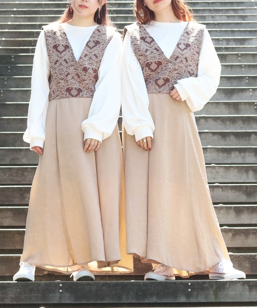 PairPair（ペアペア）の「ゴブランビスチェ×ロンＴセット（Tシャツ/カットソー・レディース・ブラウン/ブルー・FREE）」の9枚目の写真