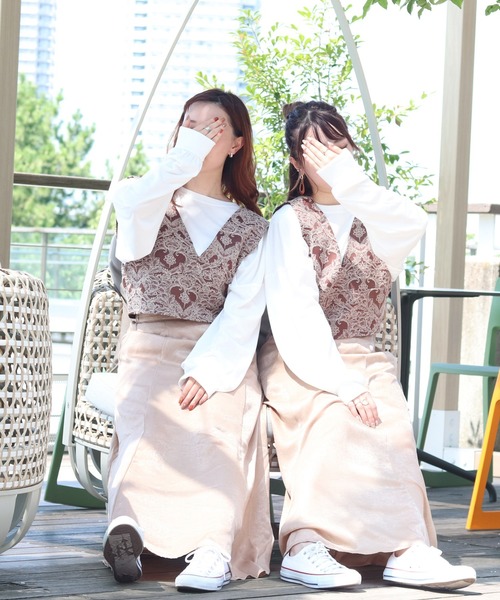 PairPair（ペアペア）の「ゴブランビスチェ×ロンＴセット（Tシャツ/カットソー・レディース・ブラウン/ブルー・FREE）」の8枚目の写真