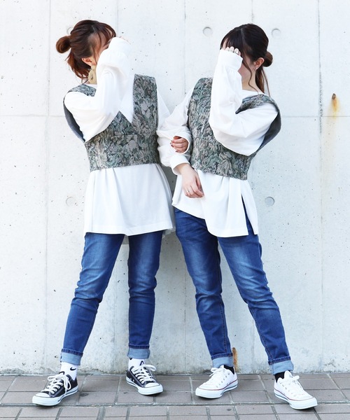 PairPair（ペアペア）の「ゴブランビスチェ×ロンＴセット（Tシャツ/カットソー・レディース・ブラウン/ブルー・FREE）」の20枚目の写真