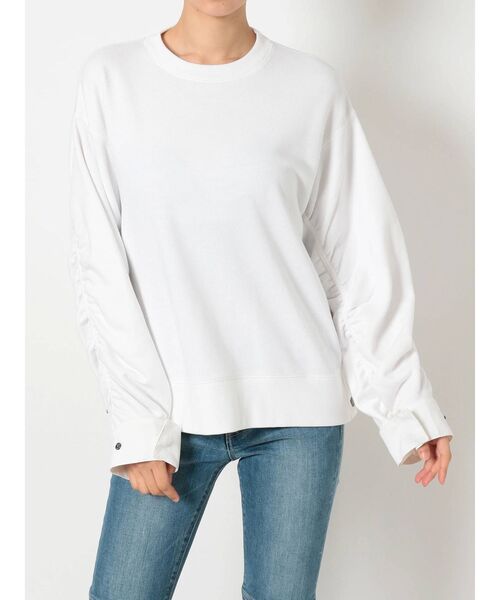 GYDA(ジェイダ)の「sleeveギャザードッキングスウェットTOPS(スウェット・レディース・チャコールグレー/オフホワイト/カーキ・FREE)」の7枚目の写真