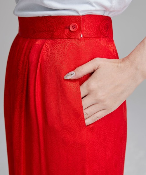 NOISE MAKER(ノイズメーカー)の「Peacock pattern Wide pants/クジャク柄ジャガード織ワイドパンツ(その他パンツ・レディース・ブラック/レッド・36/38)」の5枚目の写真