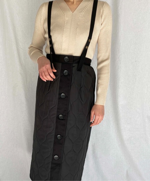 PICCIN（ピッチン）の「肩ひも付きキルトスカート（スカート・レディース・ブラック/ベージュ/カーキ・M/L）」の2枚目の写真