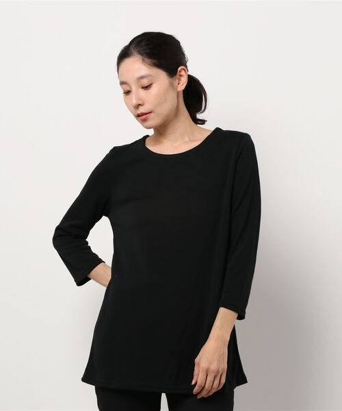 BELLUNA PLUS(ベルーナ)の「ポンチ素材ボーダープルオーバー(七分袖)(Tシャツ/カットソー・レディース・ブラック/ホワイト×ブルー/パープル系その他/オレンジ系その他・MEDIUM/LARGE/X-LARGE)」の5枚目の写真