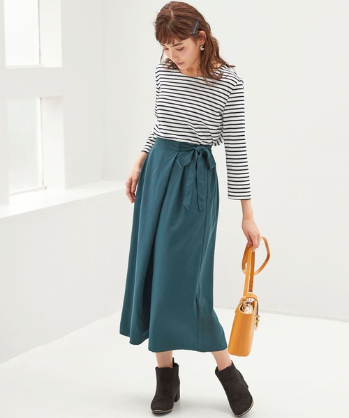 BELLUNA PLUS(ベルーナ)の「ポンチ素材ボーダープルオーバー(七分袖)(Tシャツ/カットソー・レディース・ブラック/ホワイト×ブルー/パープル系その他/オレンジ系その他・MEDIUM/LARGE/X-LARGE)」の10枚目の写真