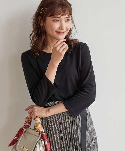 BELLUNA PLUS(ベルーナ)の「ポンチ素材ボーダープルオーバー(七分袖)(Tシャツ/カットソー・レディース・ブラック/ホワイト×ブルー/パープル系その他/オレンジ系その他・MEDIUM/LARGE/X-LARGE)」の14枚目の写真