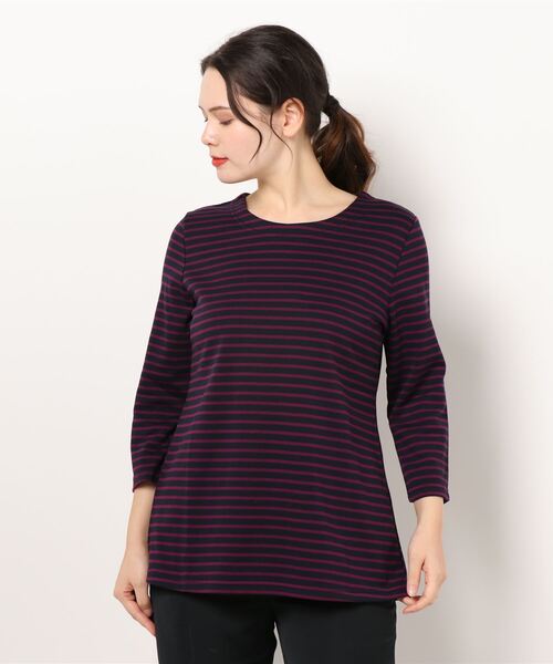 BELLUNA PLUS(ベルーナ)の「ポンチ素材ボーダープルオーバー(七分袖)(Tシャツ/カットソー・レディース・ブラック/ホワイト×ブルー/パープル系その他/オレンジ系その他・MEDIUM/LARGE/X-LARGE)」の22枚目の写真